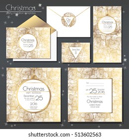 Christmas party invitations set with envelope template. Cards have enough copy spa?e. Vector format.