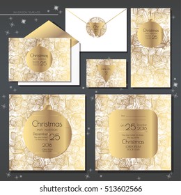 Christmas party invitations set with envelope template. Cards have enough copy spa?e. Vector format.