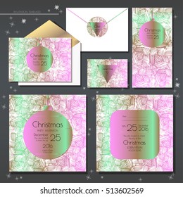 Christmas party invitations set with envelope template. Cards have enough copy spa?e. Vector format.