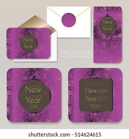 Christmas party invitations set with envelope template. Cards have enough copy space. Vector format.