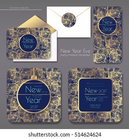 Christmas party invitations set with envelope template. Cards have enough copy space. Vector format.