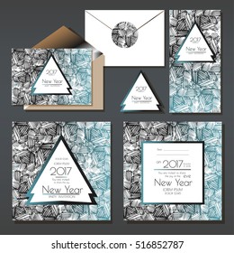 Christmas party invitations set with envelope template. Cards have enough copy space. Vector format.