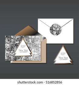 Christmas party invitations set with envelope template. Cards have enough copy space. Vector format.
