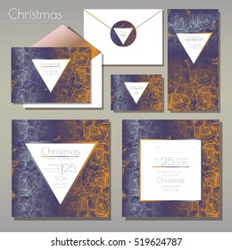 Christmas party invitations set with envelope template. Cards have enough copy space. Vector format.