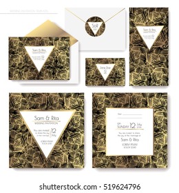 Christmas party invitations set with envelope template. Cards have enough copy space. Vector format.