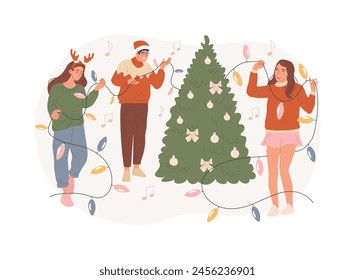 Christmas party isolated concept vector illustration. Winter holiday tradition, pine tree decoration, christmas celebration, family party, corporate event, giving presents vector concept.