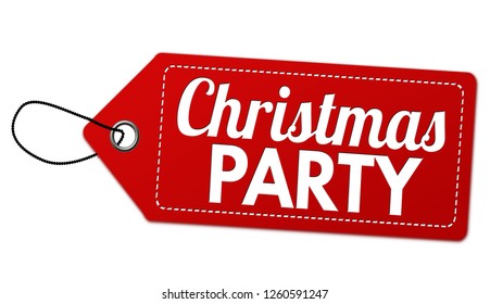 Christmas party label or price tag on white background, vector illustration