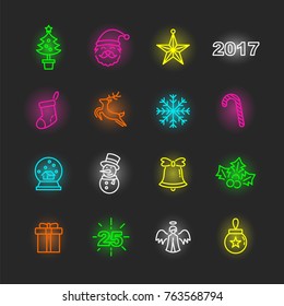 christmas party neon icon set, vector design editable stroke