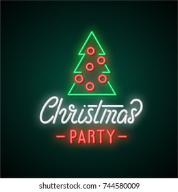 Christmas Party Neon Text. Vector Illustration.