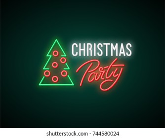 Christmas party neon text. Vector illustration.