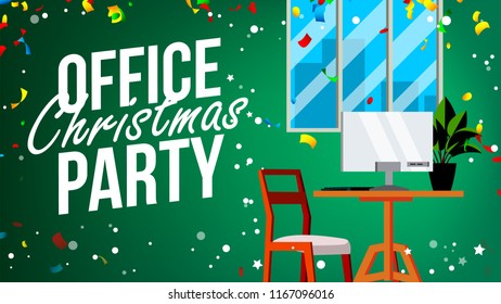 Christmas Party In Office Vector. Celebrating New Year. Cartoon Illustration
