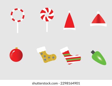 christmas party ornament set candy hat sock ball lamp for decoration icon web design vector and illustration 