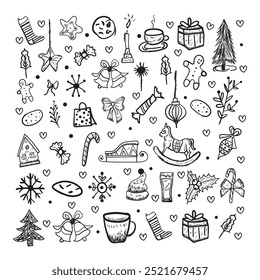 Arte vectorial e ilustración del paquete del partido de la Navidad con estilo del vintage.