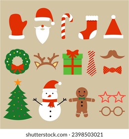 Christmas party photo booth props set vector