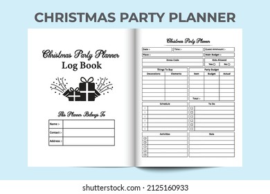 Christmas party planner notebook. Christmas celebration party planner and budget tracker journal interior. Log book interior. Party budgeting journal. Xmas party planner notebook.