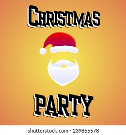 Christmas party postcard on orange background. beard with mustache. Vector illustration