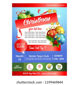 christmas party poster with ball decoration