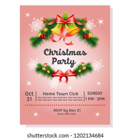 christmas party poster with bell decoration ribbon