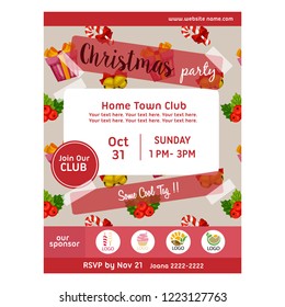 christmas party poster with candy cane pattern