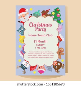 christmas party poster with christmas characters vector illustration