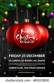 Christmas party poster design. 3d realistic composition. Winter holidays background. Eps10 vector xmas poster.