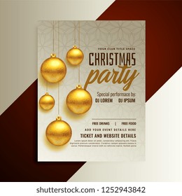 christmas party poster design with golden balls