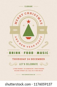 Christmas party poster design retro typography and decoration elements. Christmas holidays event flyer or invitation. Vector illustration.