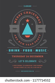Christmas party poster design retro typography and decoration elements. Christmas holidays event flyer or invitation. Vector illustration. Christmas party poster design retro typography and decoration elements. Christmas holidays event flyer or invitation. Vector illustration.
