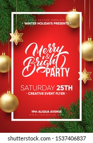 Christmas party poster design. Winter holidays background. Eps10 vector.