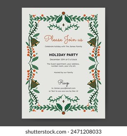 Christmas party poster with Christmas element and floral illustration.