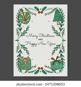 Christmas party poster with Christmas element and floral illustration.