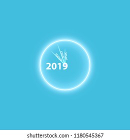 Christmas Party Poster with a glowing gold magical clock. Happy 2019 New Year Flyer, Greeting Card, Invitation, Menu Design Template. Vector illustration. Boxes