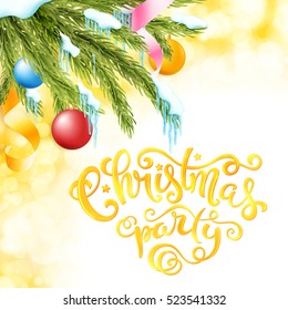 Christmas party poster with hand-drawn lettering, vector illustration