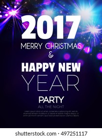  Christmas Party Poster. Happy 2017 New Year Flyer, Greeting Card, Invitation, Menu Design Template. Vector illustration