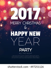  Christmas Party Poster. Happy 2017 New Year Flyer, Greeting Card, Invitation, Menu Design Template. Vector illustration