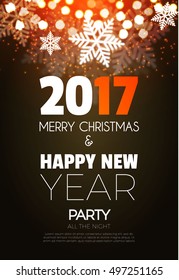  Christmas Party Poster. Happy 2017 New Year Flyer, Greeting Card, Invitation, Menu Design Template. Vector illustration