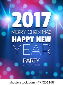  Christmas Party Poster. Happy 2017 New Year Flyer, Greeting Card, Invitation, Menu Design Template. Vector illustration