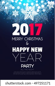  Christmas Party Poster. Happy 2017 New Year Flyer, Greeting Card, Invitation, Menu Design Template. Vector illustration