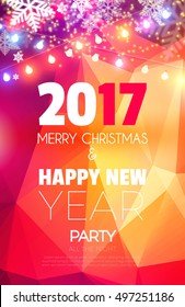  Christmas Party Poster. Happy 2017 New Year Flyer, Greeting Card, Invitation, Menu Design Template. Vector illustration