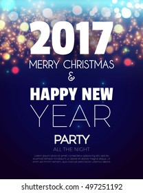  Christmas Party Poster. Happy 2017 New Year Flyer, Greeting Card, Invitation, Menu Design Template. Vector illustration