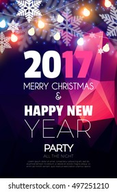  Christmas Party Poster. Happy 2017 New Year Flyer, Greeting Card, Invitation, Menu Design Template. Vector illustration