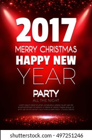  Christmas Party Poster. Happy 2017 New Year Flyer, Greeting Card, Invitation, Menu Design Template. Vector illustration