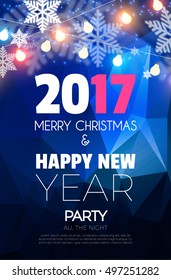  Christmas Party Poster. Happy 2017 New Year Flyer, Greeting Card, Invitation, Menu Design Template. Vector illustration