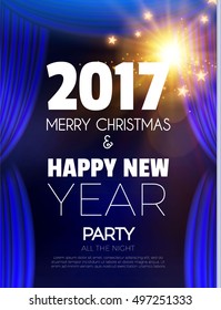  Christmas Party Poster. Happy 2017 New Year Flyer, Greeting Card, Invitation, Menu Design Template. Vector illustration