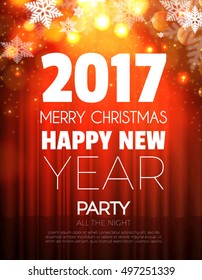  Christmas Party Poster. Happy 2017 New Year Flyer, Greeting Card, Invitation, Menu Design Template. Vector illustration