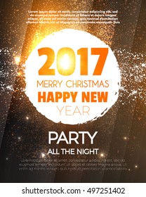  Christmas Party Poster. Happy 2017 New Year Flyer, Greeting Card, Invitation, Menu Design Template. Vector illustration