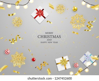 Christmas Party Poster and Happy New Year background. template for greeting, winter holiday cards,