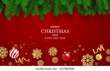 Christmas Party Poster and Happy New Year red background.
