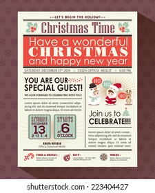 Christmas party poster invite background in newspaper style