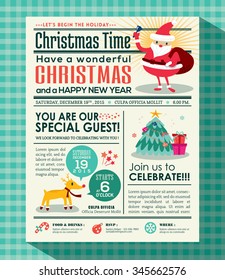 Christmas party poster invite background in newspaper style